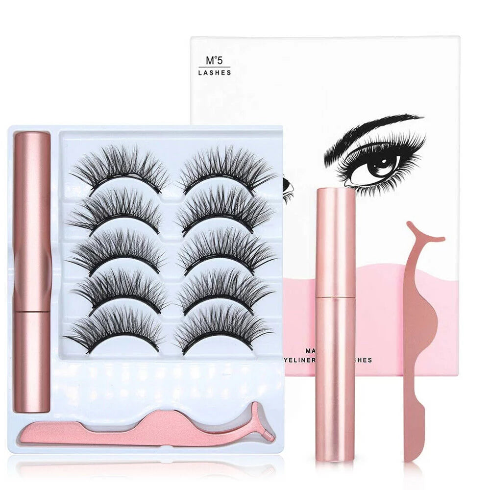 10Pcs/5Pairs Set Magnetic False Eyelashes Lashes with Magnetic Liquid Eyeliner Kit - Diamond