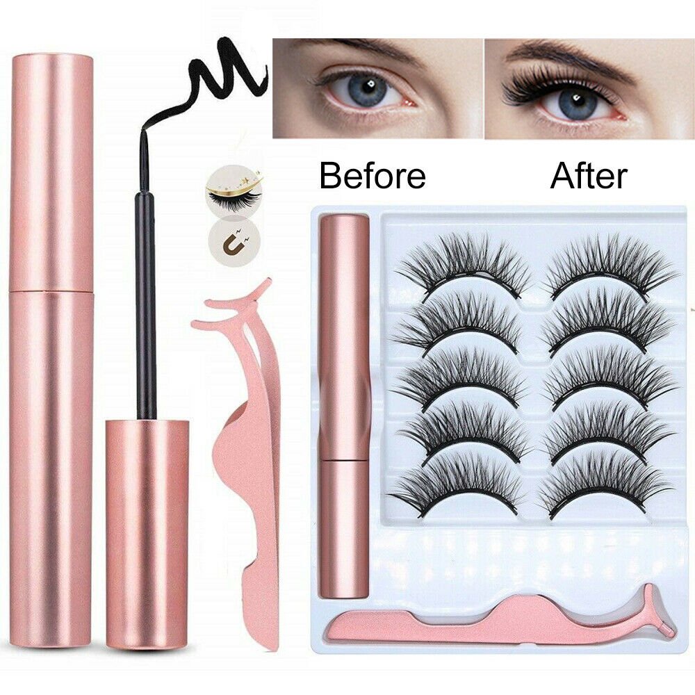 Cosprof 10 Pcs Magnetic False Eyelashes Lashes with Magnetic Lliquid Eyeliner Kit 5 Pair