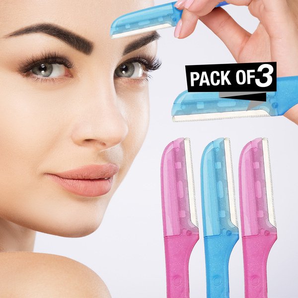 Nylea 3-Pack Eyebrow Razor Trimmer for Women Face [Extra Precision] Peach Fuzz Remover | Disposable Dermaplane Facial Hair Shaper | Dermaplaning Shaving Removal Tool - Facial Shave Shaver Blades