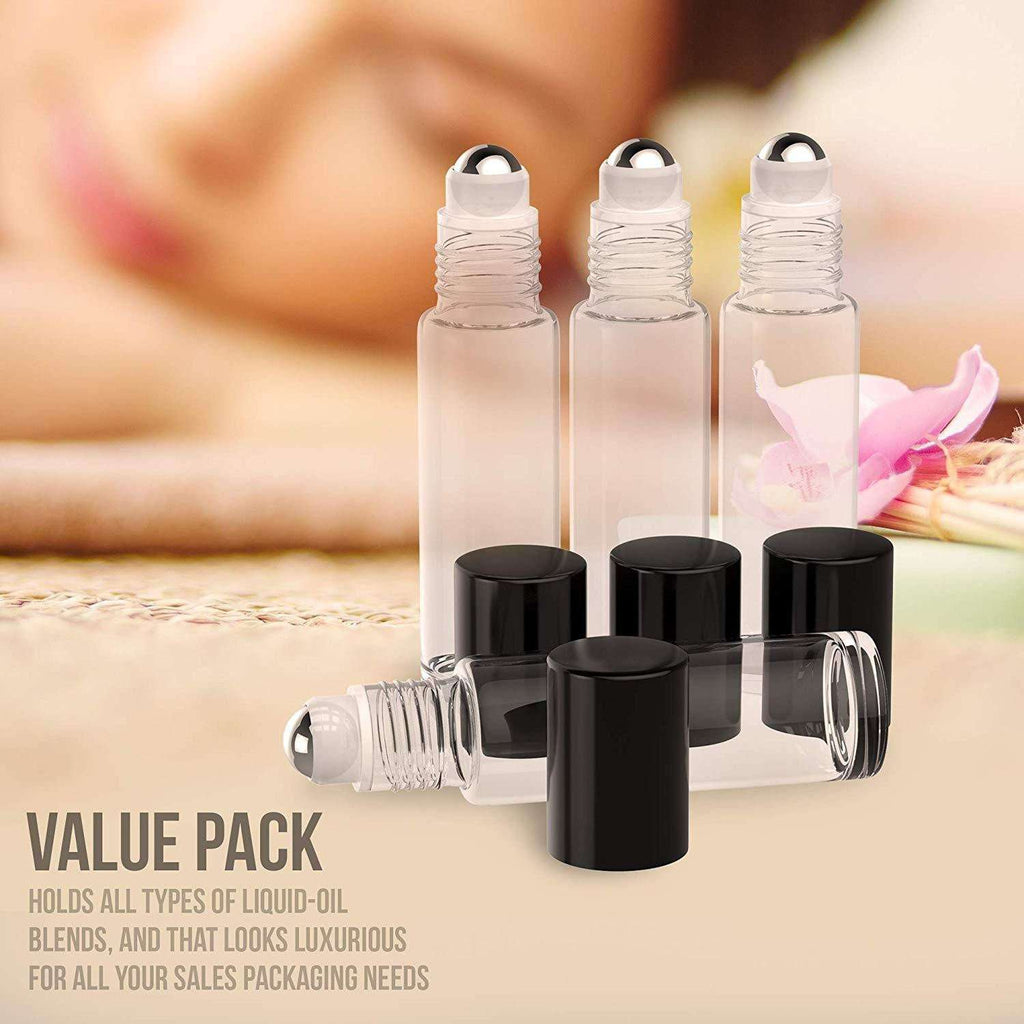 4 Pack - Essential Oil Roller Bottles [Metal Chrome Roller Ball] FREE Plastic Pippette, Funnel and Bottle Opener Refillable Glass Color Roll On for Fragrance... Oil BargzOils 