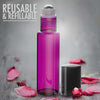 Essential Oil Roller Bottles [Metal Chrome Roller Ball] FREE Plastic Pippette, Funnel and Bottle Opener Refillable Glass Color Roll On for Fragrance Essential Oil - 10 ml 1/3 oz (8 PACK, PURPLE) Oil BargzOils 