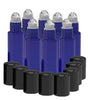 8 Pack - Essential Oil Roller Bottles [Metal Chrome Roller Ball] 10ml Refillable Glass - Blue Oil BargzOils 