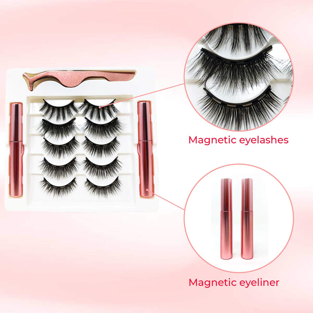 Cosprof 10 Pcs Magnetic False Eyelashes Lashes with Magnetic Lliquid Eyeliner Kit 5 Pair