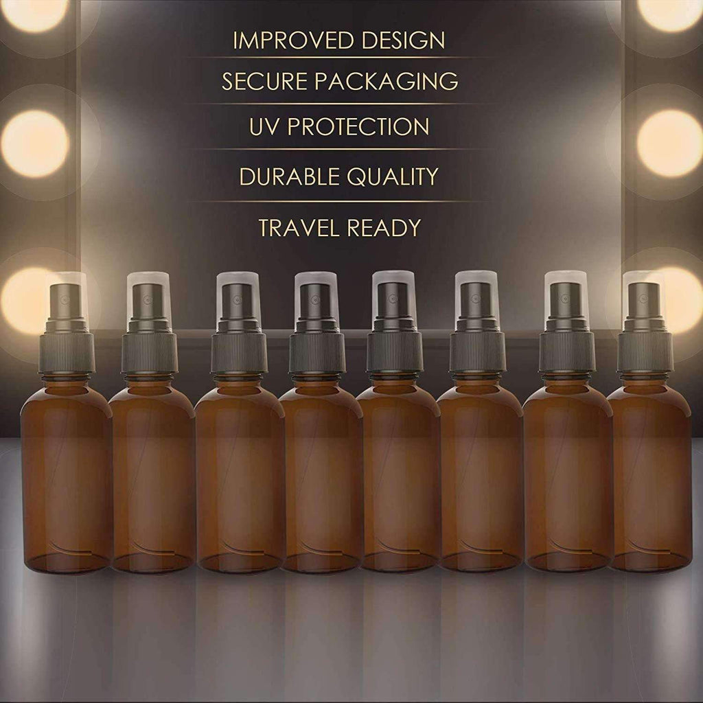 Amber Spray Bottles With Dust Caps and Fine Mist Sprayers [2 Oz]