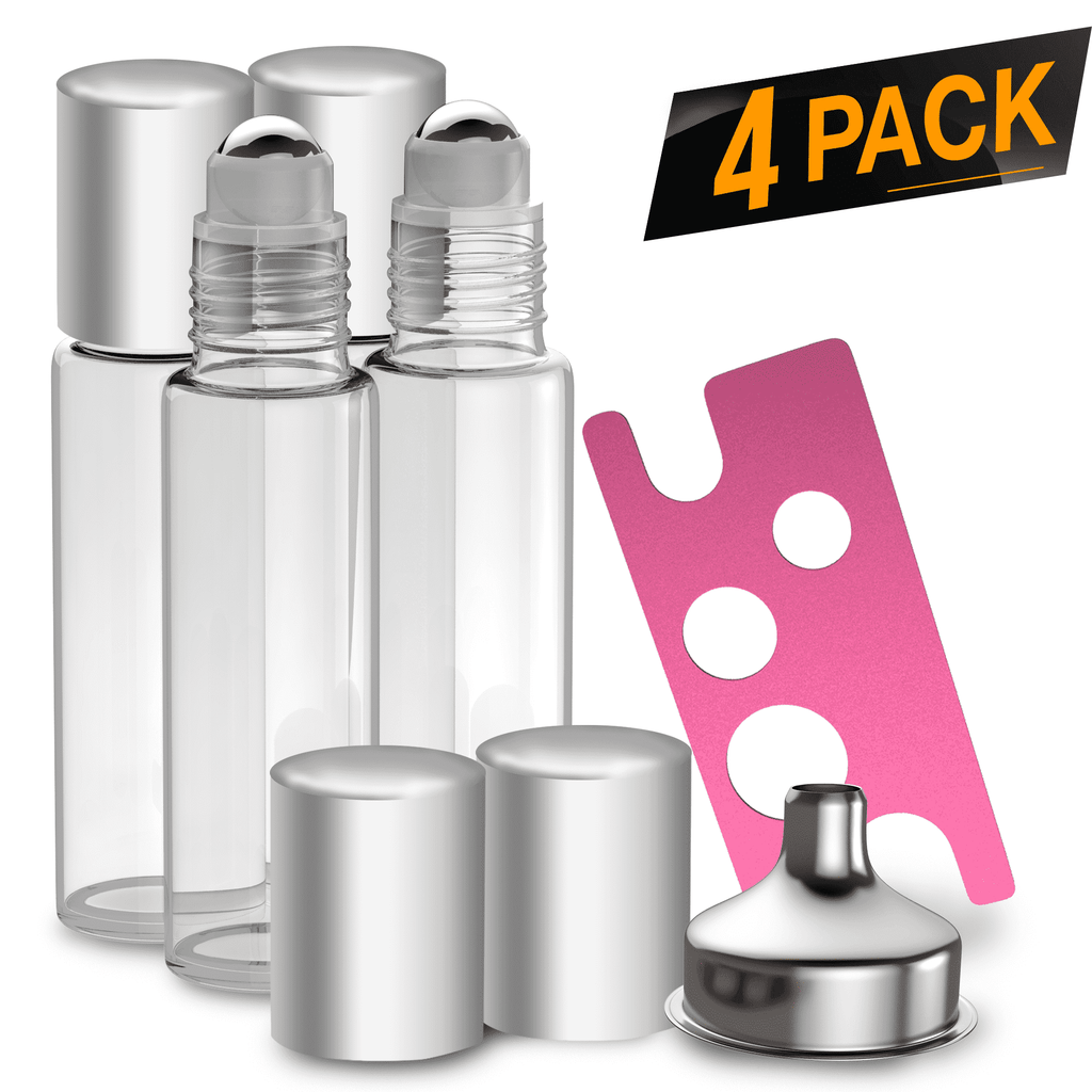 Essential Oil Roller Bottles [Silver Bottle] Oil BargzOils 4 -Pack 